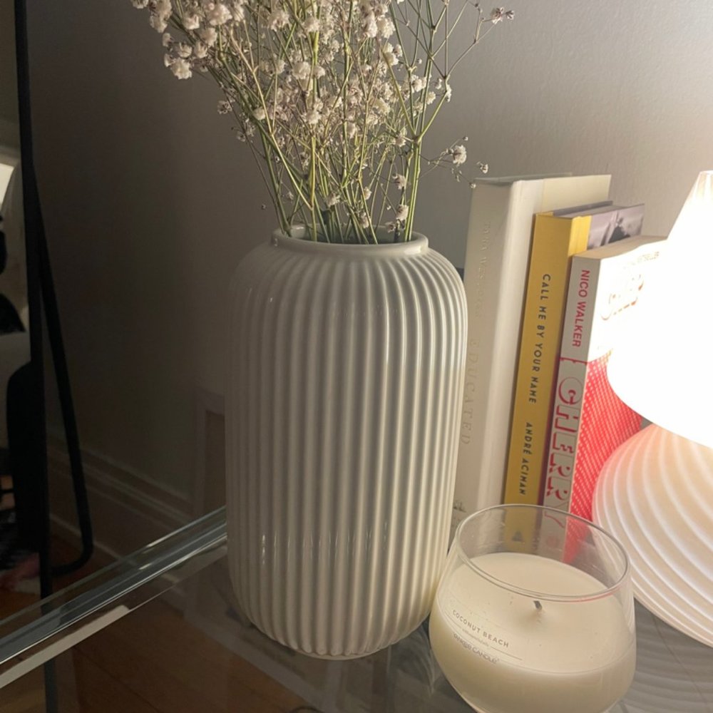 Ribbed white vase